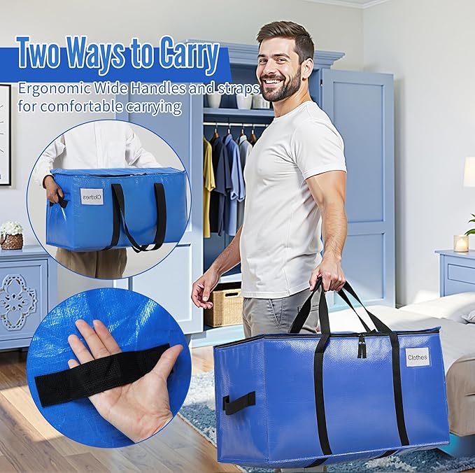 BAGAIL Heavy Duty Moving Bags with Strong Handle, Extra Large Moving Boxes, Storage Tote for Clothes, College Moving Supplies(Blue, 8 Pack) - Image 6