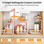 PXRACK Under Sink Organizer, Adjustable Height, 2 Tier Pull Out Under Cabinet Organizer, Slide Out Thickened Metal Under Sink Storage for Kitchen Bathroom Laundry Pantry Cabinet, Pink, Large-1-Pack - Image 5