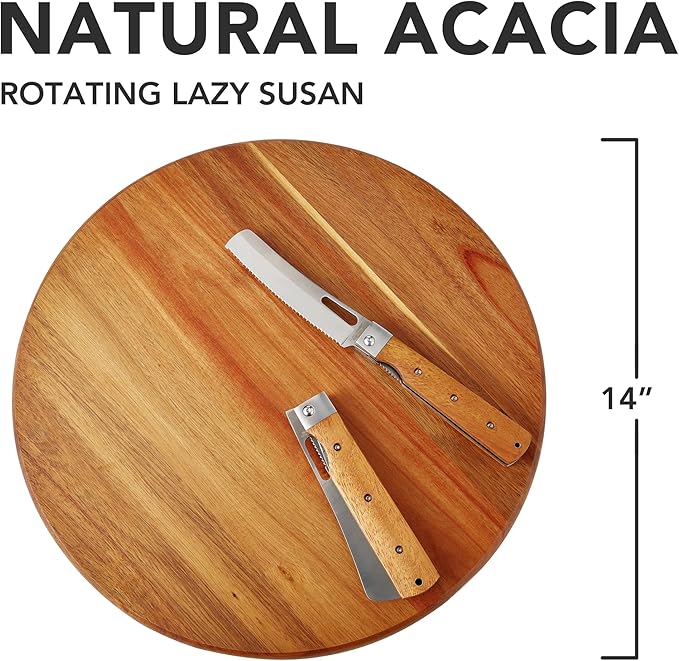 Acacia Wood Lazy Susan, Wood Turntable Tray Cabinet Organizer,14" (Two Pieces) - Image 2