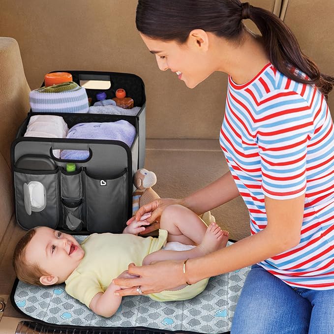 Munchkin Out-n-About Trunk Organizer for SUVs and Cars with Portable Changing Pad and Wet Baby Wipes for Diaper Changes On-the-Go, Collapsible, Grey - Image 4