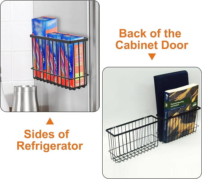 2 Pack Cabinet Door Organizer, Foil and Plastic Wrap Organizer, Wall Mounted Kitchen Organizers and Storage Wire Basket, Pantry Door Storage Kitchen Wrap, Black - Image 4