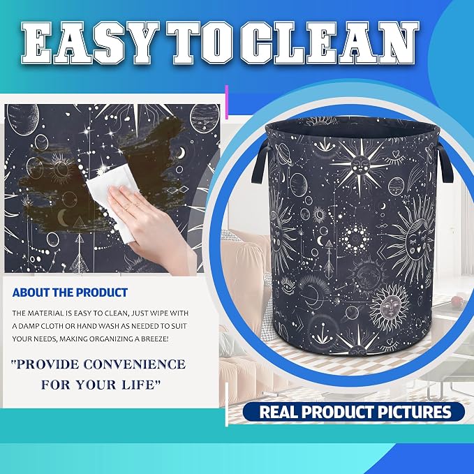 Universe Sun Planet Moon Laundry Basket Foldable Oxford Cloth 18.9x16.5 In - Image 8