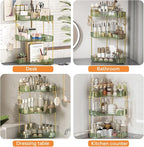 3-Tier Corner Bathroom Counter Organizer，Makeup & Skincare Shelf with Built-in Brush Holder，Space-Saving Bathroom Countertop Organizer for Skincare, Perfume, Cosmetics(Green) - Image 9