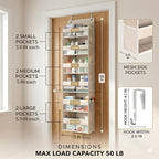 HOMELUX THEORY Over the Door Organizer, 6-Tier, 100D Fabric, Ivory 1pc | Over the door shoe organizer, 50 lbs capacity, 12 side mesh pockets, 100D extra thick fabric, Closet & entryway storage - Image 2