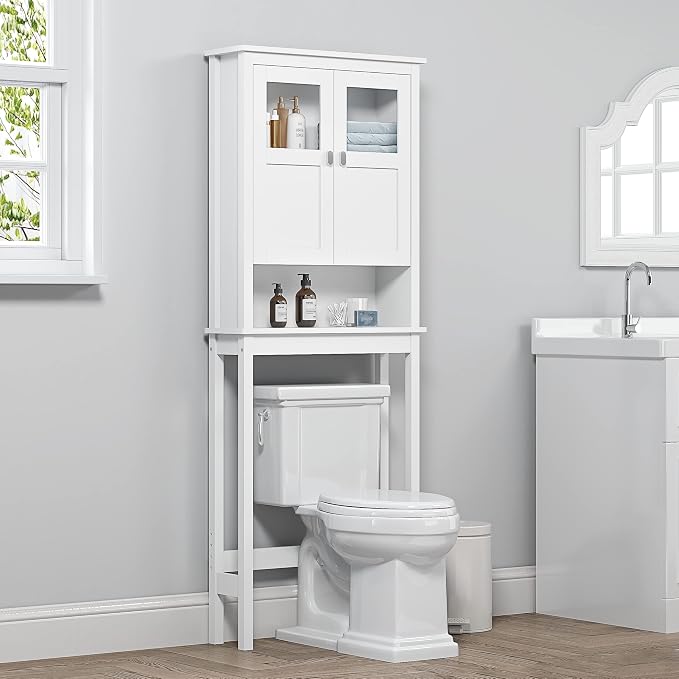 Spirich Bathroom Over the Toilet Storage Cabinet with Glass Doors, White by SpirichLLC