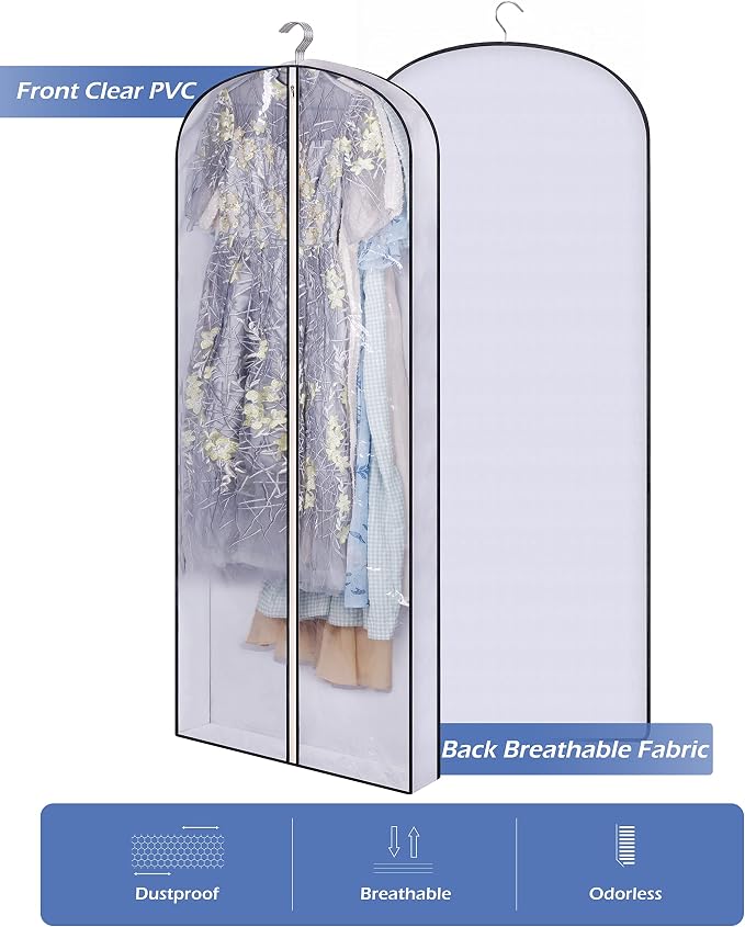 SLEEPING LAMB 60" Gusseted Garment Bags for Closet Storage Clear Dress Bag Hanging Clothes Storage for Long Gowns, Coats, Sweaters, 2 Packs - Image 4