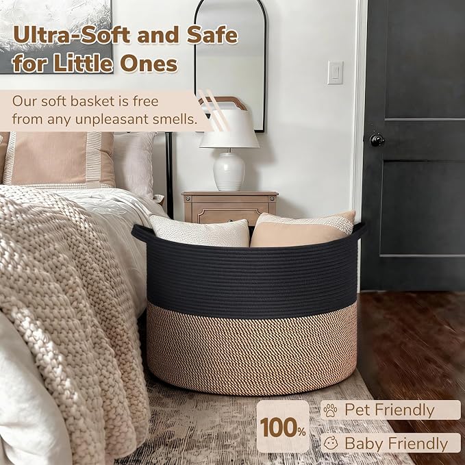 INDRESSME 115L Extra Large Woven Rope Blanket Basket Living Room, Mix Black - Image 5
