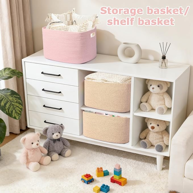 Large 75L Woven Laundry Basket, Collapsible Cotton Rope Storage Hamper for Blankets, Toys, Dirty Clothes, Rectangle Nursery Basket for Living Room, Bedroom, Baby Room - Brown - Image 7