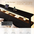 SHA CERLIN King Bed Frame, 2-Tier Storage Headboard, LED, Charging Station - Image 4