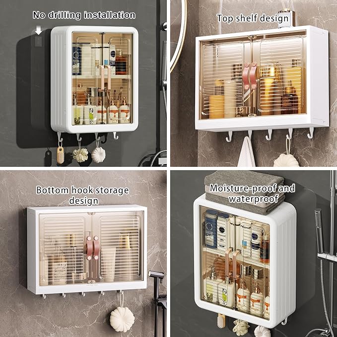 DASITON Wall Mounted Large Capacity Makeup Organizer,Dustproof Cosmetic Organizer,Bathroom Organizers and Storage,Skincare Organizers for Vanity,Bedroom(White 01) - Image 4