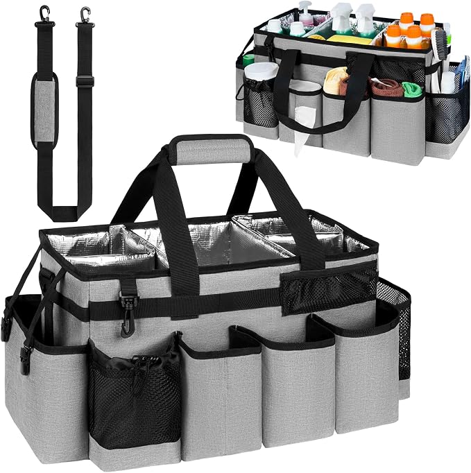 Cleaning Caddy Bag, Extra Large Cleaning Supply Bag for Housekeepers,Gray by Jaffzora