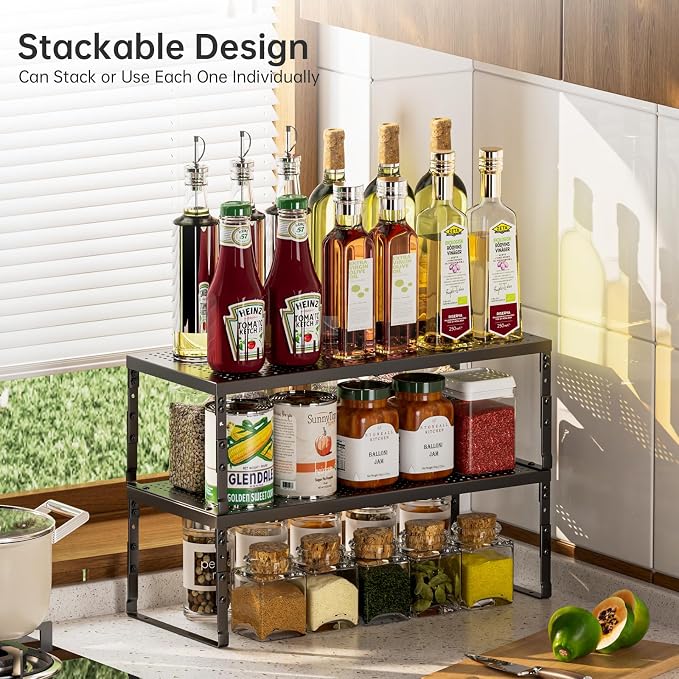 Cabinet Shelf,Expandable Adjustable Stackable Kitchen Organizer,for cabinets, Kitchens, countertops, bathrooms Shelf Organizer (2Packs/Black,Medium) - Image 6