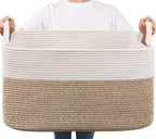 Goodpick Large Woven Rope Blanket Basket, Rectangle, White & Light Brown by Goodpick