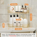 YCIA&DONE Corner Bathroom Counter Organizer, Makeup Organizer for Vanity, Skincare Cosmetic Perfume Tray, Corner Countertop Shelf Rack Storage for Bathroom Kitchen 2 Tiers (Amber Gold) - Image 6