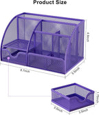 EasyPAG Mesh Desk Organizer with Drawer Multi-functional Pen Holder Stationery Organizer for Office School Supplies 6 Compartments Dorm Organizers and Storage for Desk, Purple - Image 7