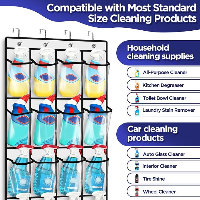 Clear Cleaning Supplies Organizer,Cleaning Products 24 Large Pockets - Image 4
