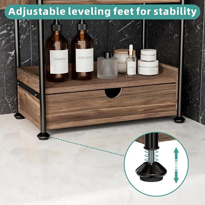 3-Tier Bathroom Counter Organizer with Drawer, Wooden Vanity Skincare Shelf - Image 4