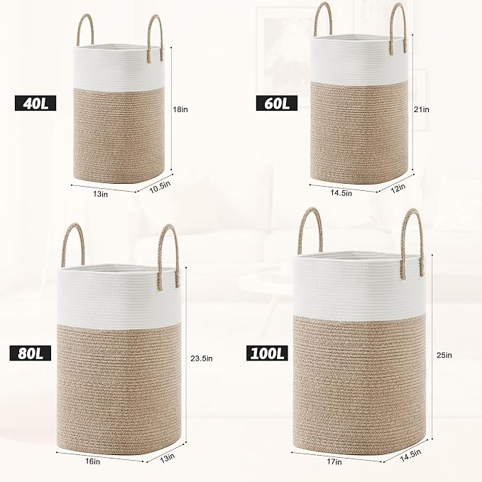 Artfeel Laundry Basket,Woven Cotton Rope Laundry Hamper,60L Versatile Storage for Dirty Clothes,Baby Toys,and Blankets in Bathroom, Nursery,and Living Room - Image 3