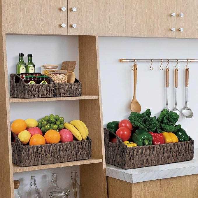 Pantry Baskets Organization, Wicker Basket for Shelf Black - Image 2
