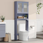 Yaheetech Slim Over the Toilet Storage Cabinet, Frosted Glass Doors, Gray - Image 4
