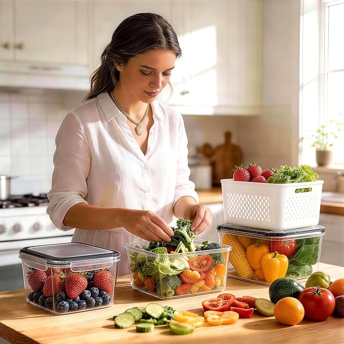 5 Pack Fruit Storage Containers for Fridge, Plastic Fruit Containers Set - Image 8