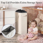 Optish 50L Slim Laundry Hamper, Baby Hamper for Nursery with Handles, Narrow Laundry Basket for Dorm, Bedroom, Living Room, Collapsible Laundry Basket, White - Image 4