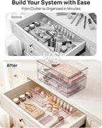 Vtopmart 12-Pack Clear Makeup Organizer Set with Drawer Organizer Bins | 2 Pack Stackable Storage Drawers & 10 Pack Drawer Organizer for Vanity Cosmetic, Bathroom Countertop, Desk - Image 6