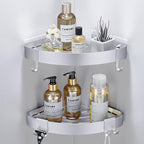 DUFU Adhesive Corner Shower Caddy with Hooks, Silver, 2 Pack by DUFU