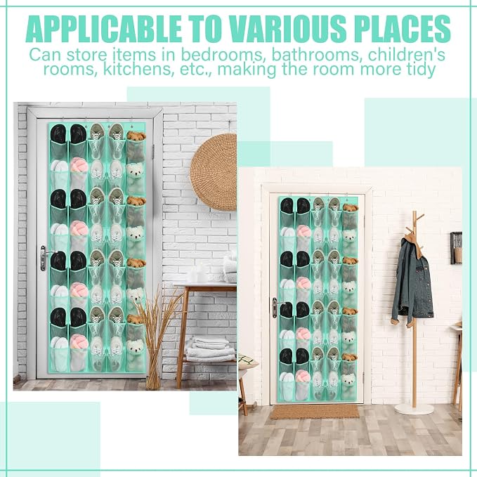 Windyun 1 Pcs 40 Pocket Over the Door Shoe Organizer Hang,Turquoise - Image 6