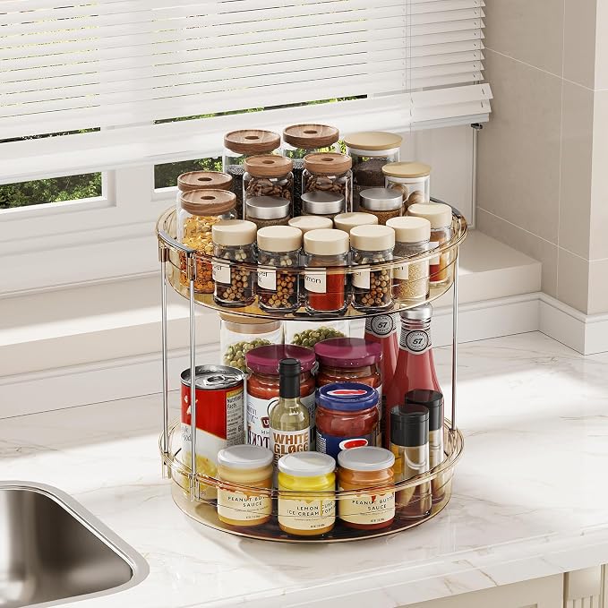 LAMU 12inch 2 Tier Lazy Susan Turntable Organizer Rotating Spice Rack Organization for Cabinet, Kitchen, Pantry, Countertop, Bathroom, Vanity, Medicine Cabinet Organizer, Amber - Image 7