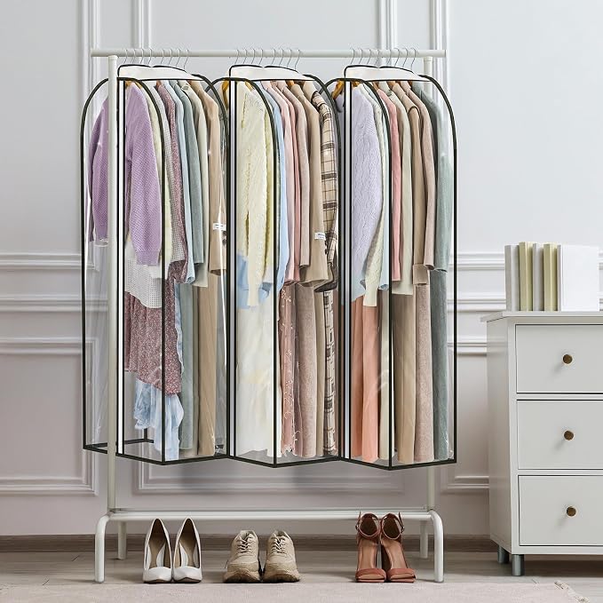 LANDNEOO 6 Pack Clear Garment Bags for Hanging Clothes with Zippers on Double Sides - 10'' Clothes Storage for Coat, Dress, and Fur in Closet - 50'' Long Suit Bags - Image 7