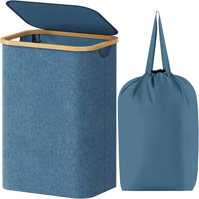 Lifewit 80L Large Laundry Basket with Lid, Removable Bags, Dark Blue by Lifewit