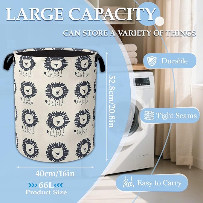 Cute Lion Laundry Basket Collapsible Laundry Hamper Clothes Storage Bin for Bathroom Bedroom Room Decor 16" X 20.8" - Image 2