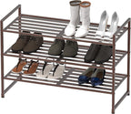 Simple Houseware 3-Tier Stackable Metal Panel Shoe Rack, Bronze - Image 4