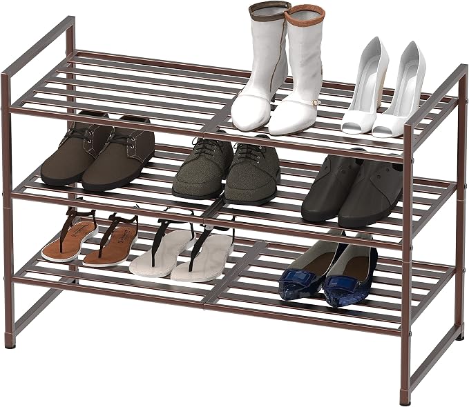 Simple Houseware 3-Tier Stackable Metal Panel Shoe Rack, Bronze - Image 4