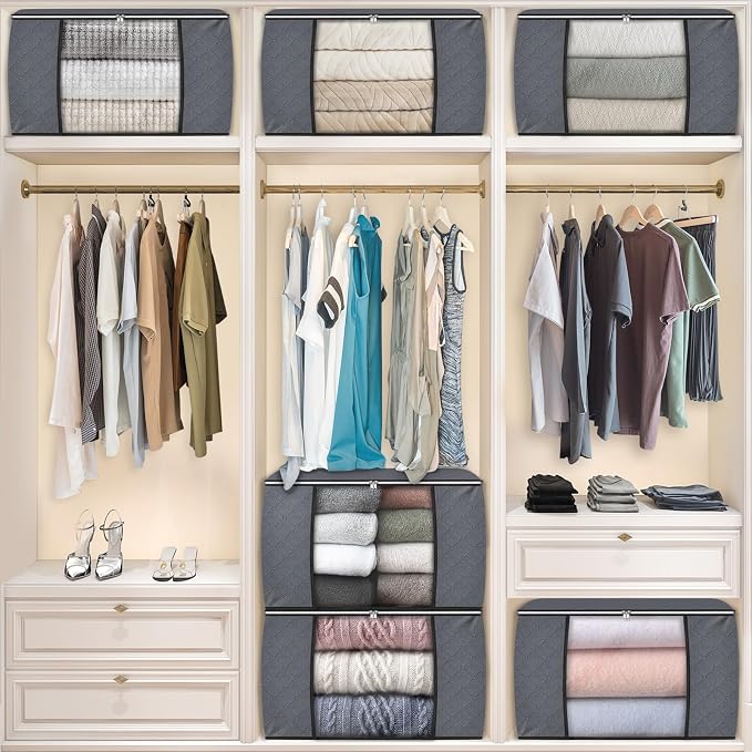 Fab totes 90L Clothes Storage, Foldable Thick Fabric Blanket Storage Bags | Foldable Containers with Zippers,Window and Handles for Organizing Bedroom, Closet, Comforter, Bedding,Dorm essentials - Image 6