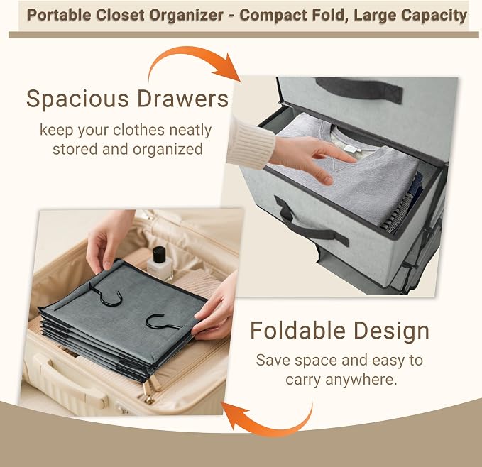 2-in-1 Durable 6-Tier Hanging Closet Organizer with 4 Removable Drawers,2 Separable 3-Tier Thickened Fabric Hanging Shelf Clothes Storage Organization Space-saving for Bedroom,Dorm,Guestroom,RV,Travel - Image 7
