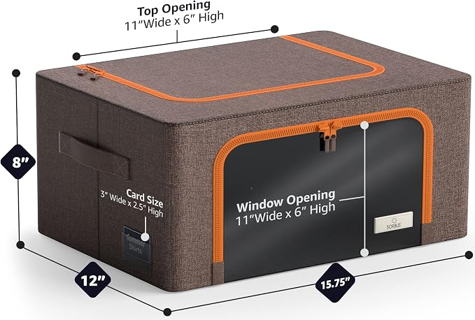 Sorbus Clothes Storage Bins, Clear Window & Handles (Medium, 2 Pack, Brown) | Large foldable stackable boxes have easy-carry grips for bedding and linens in closets, bedrooms and laundry rooms. - Image 3