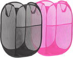 Pop Up Laundry Hamper Pack of 2 Mesh Collapsible Laudry Baskets with Side Pocket and Handles, Easy to Carry for Cruise, Home, Dorms, Laundry Room (Black+Rose red) - Image 8