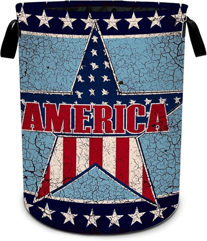 Vintage American Star Laundry Basket Foldable Oxford Laundry Hamper With Handle For Room Bathroom Bedroom by Yopiiefa