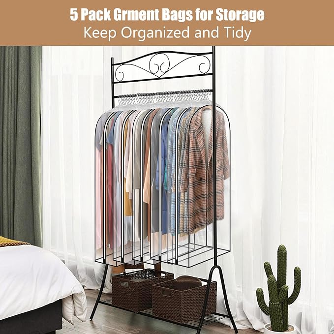 5 Pack 40" All Clear Garment Bags for Hanging Clothes Storage, 10" Gusseted Large Capacity Garment Rack Cover, Large Hanging Clothing Bag for Dress Gowns, Coats, Suit, Down Jacket - Image 7
