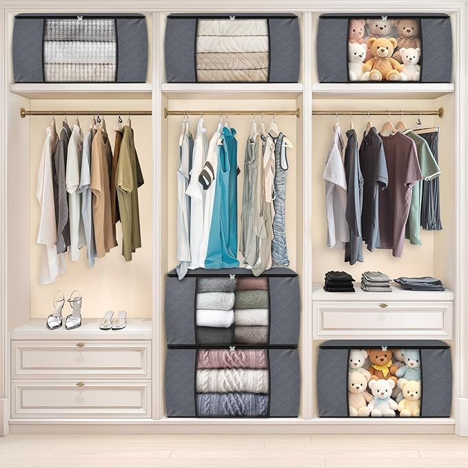 Fab totes 6 Pack Storage Bags for Clothes Blanket Storage Bins with Lids | Foldable Closet Organizers with Zippers,Window and Handles,Fabric Storage Bins for Sweater,Comforter,Bedding,Dorm essentials - Image 6