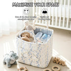 Quilted Fabric Car Storage Basket with Handles & Pocket, Foldable Laundry Hamper Boho Floral Print Organizer Bin for Home, Picnic, Office Nursery Cloth Toy 12"x10"x10" (Style E) - Image 7