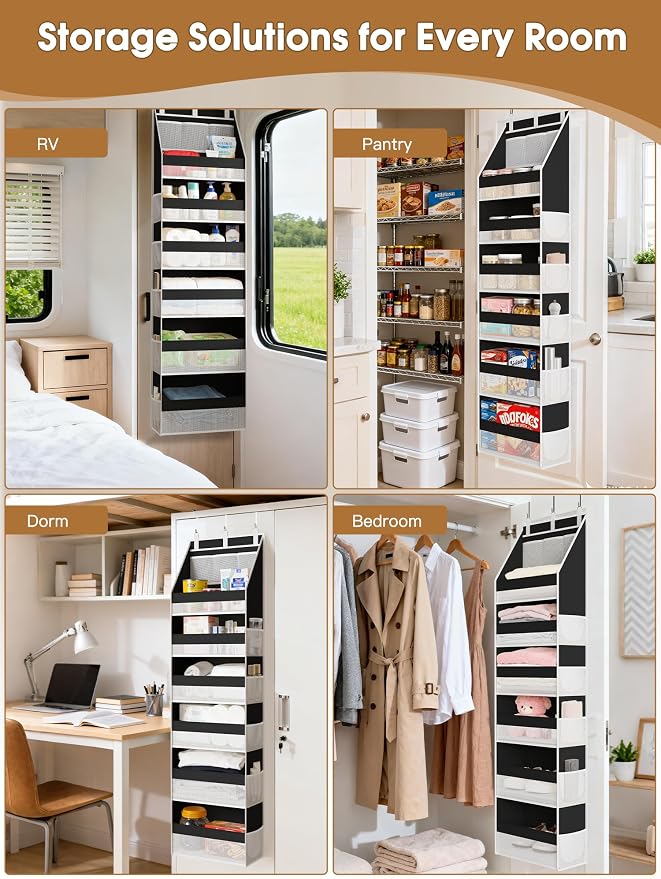Criusia 2 Pack Over the Door Organizer, Heavy-Duty 6-Shelf Hanging Storage with 13 Mesh Pockets, 55lbs Capacity Behind the Door Storage for Nursery, Bathroom, Bedroom, and Dorm, Black - Image 6