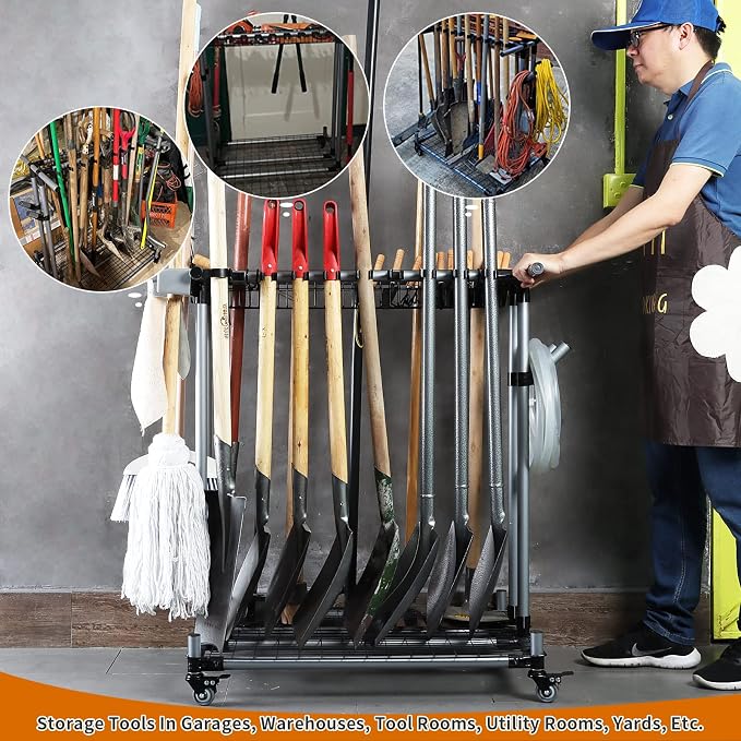 Heavy duty garden tool organizer garage storage holder storage large long farming tools lawn tool metal rack shovel and rake organizer - Image 2