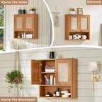 LEYAOYAO Rattan Bathroom Wall Storage Cabinet, Boho Medicine Cabinet - Image 7