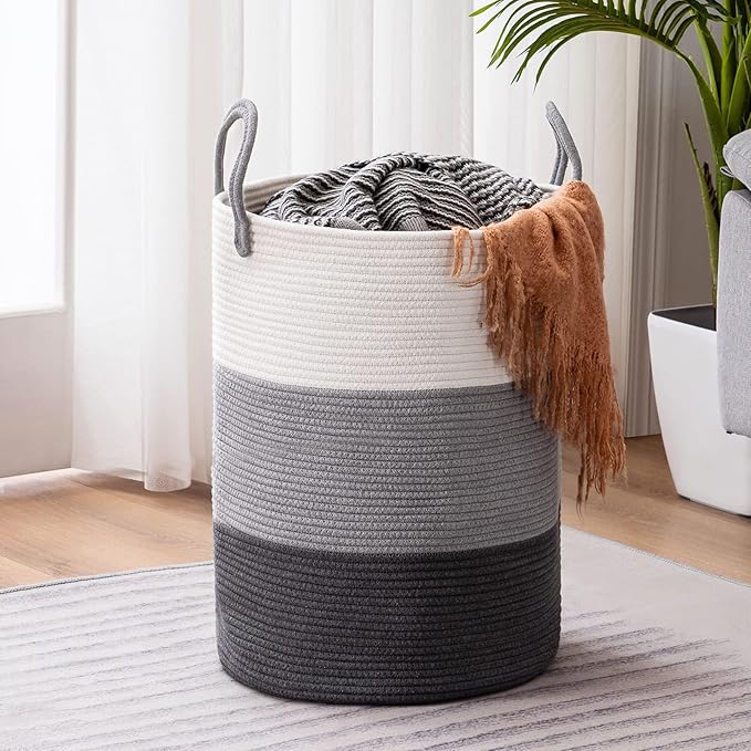 YOUDENOVA Cotton Rope Laundry Hamper Basket, 58L Blanket Basket for Nursery by YOUDENOVA