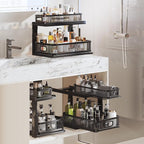 2 Pack 18.5IN-Depth Under Sink Organizer With Next-Gen Ball-Bearing Slides,2-Tier Precision Mesh Pull Out Cabinet Storage for Bathroom&Kitchen,Height Adjustable Drawers Shelf,Anti-rust-Black - Image 7