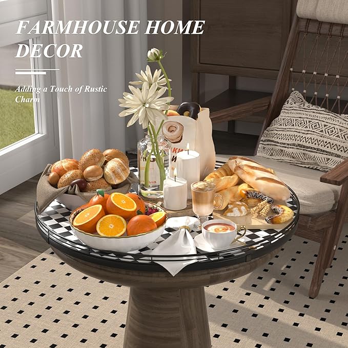 AMH 21-Inch Black and White Checkerboard Lazy Susan Decorative Tray - Image 4