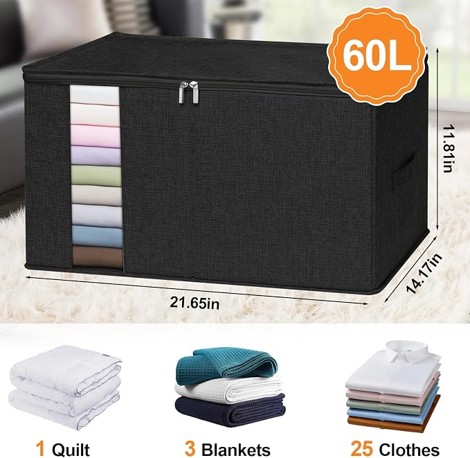 punemi 60L Comforter Storage Bags with Side & Bottom Support, 2 Pack, Black - Image 2